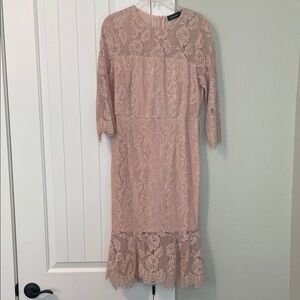 Chic Long Sleeve Lace Dress in Soft Pink
